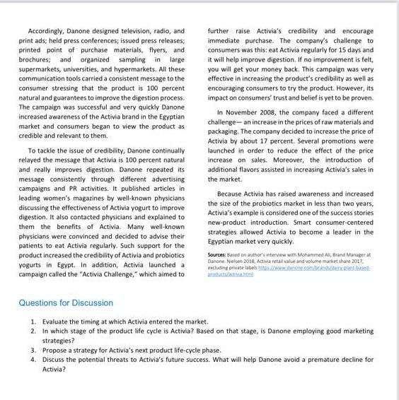 Activia in Egypt Questions for Discussion 1.