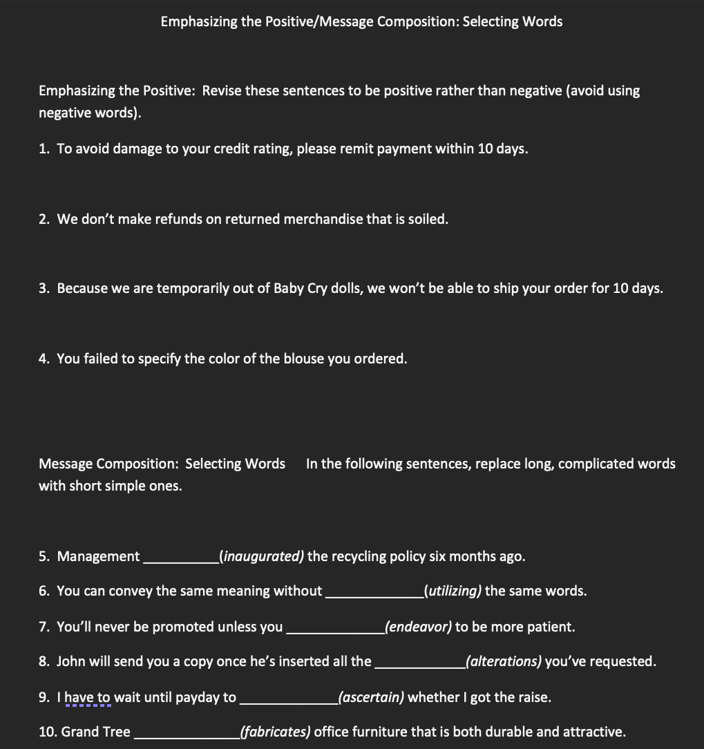 Emphasizing the Positive/Message Composition: