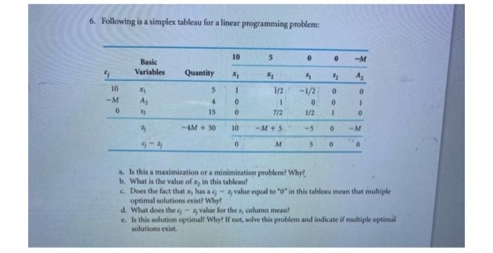 please solve c and d 6. Following is a simplex