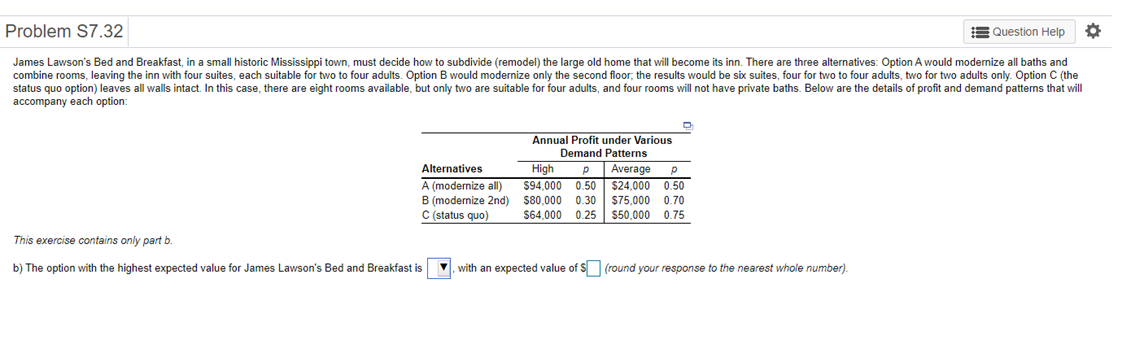 Problem S7.32 Question Help James Lawson's Bed