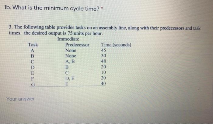 1b. What is the minimum cycle time? * 3. The