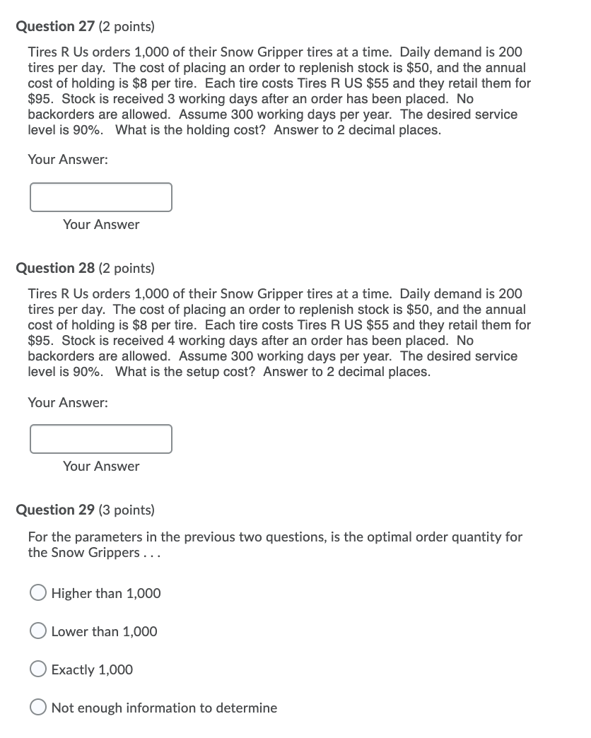 help for 29 Question 27 (2 points) Tires R Us