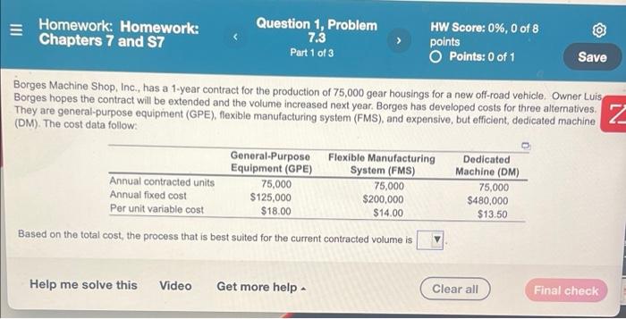 Homework: Homework: Chapters 7 and S7 Question 1,