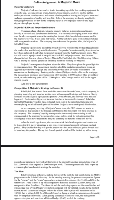 Online Assignment: A Majestic Move Majestic