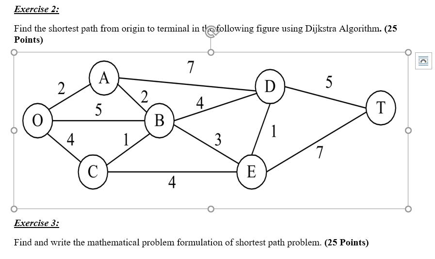 Exercise 2: Find the shortest path from origin to