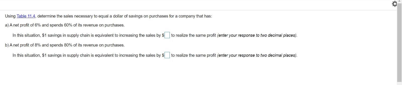 Using Table 11.4, determine the sales necessary