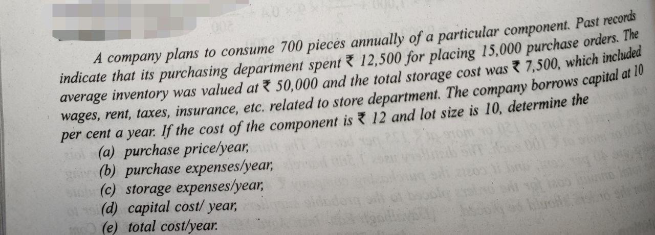 Operations A company plans to consume 700 pieces