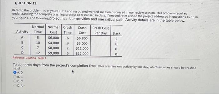 solve Refer to the problem 14 of your Quiz 1 and