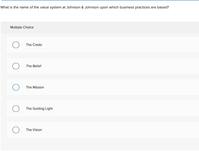 What is the name of the value system at Johnson &