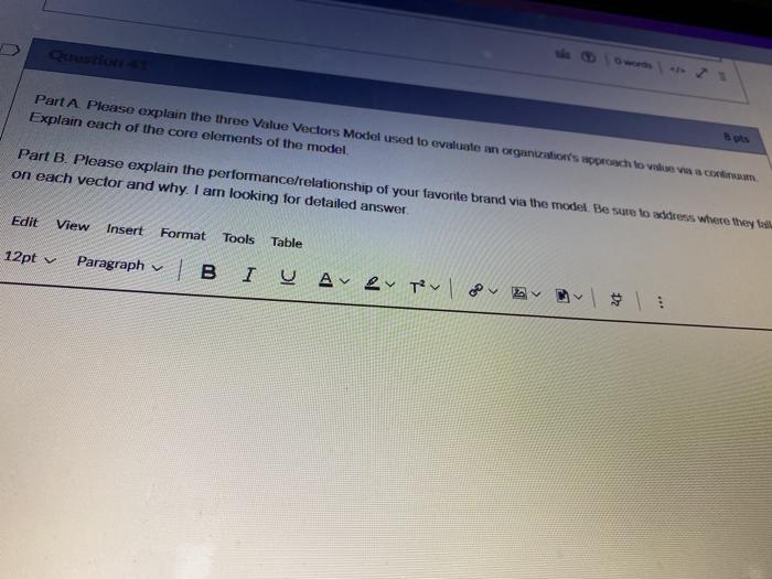 Part A Please explain the three Value Vectors