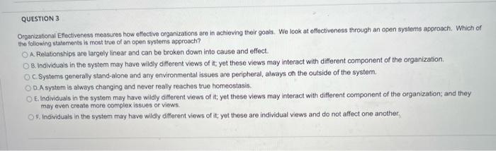 QUESTION 3 Organizational Effectiveness measures