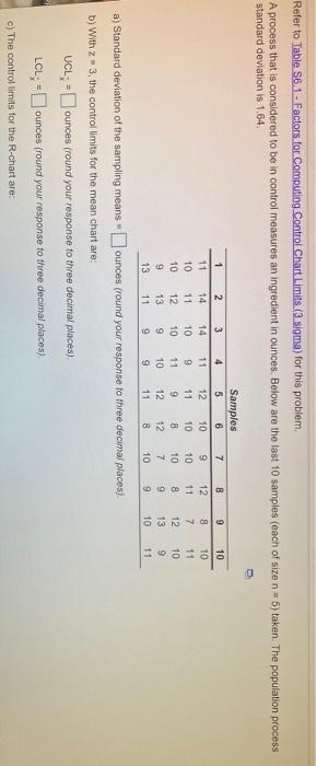 Refer to Table 56.1 - Factors for Computing