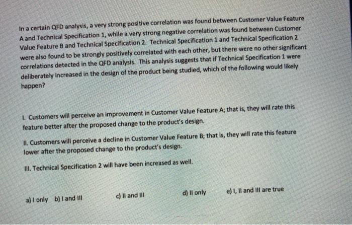 In a certain QFD analysis, a very strong positive