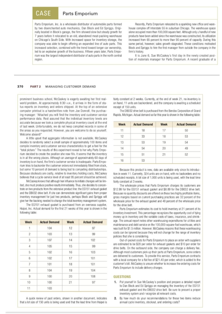 1. What are the time between orders (P) and the