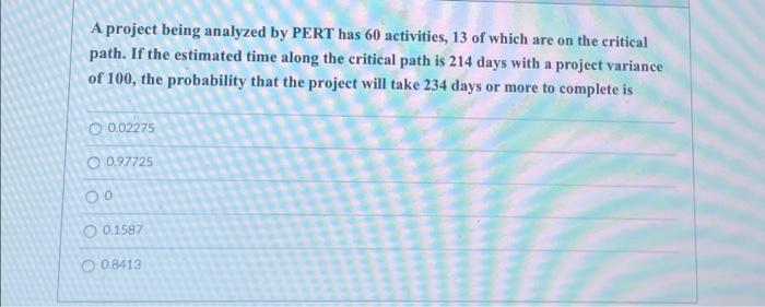 A project being analyzed by PERT has 60