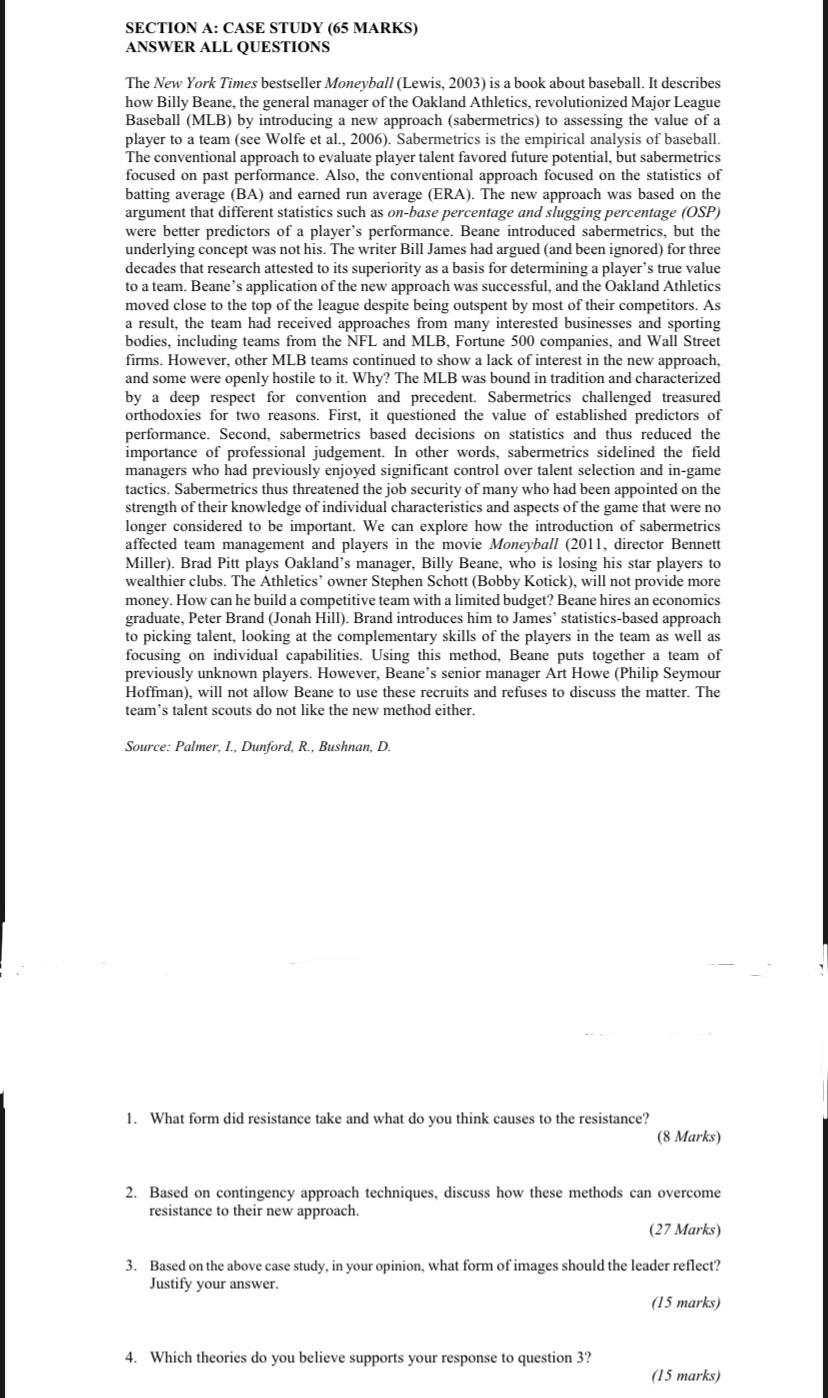 SECTION A: CASE STUDY (65 MARKS) ANSWER ALL