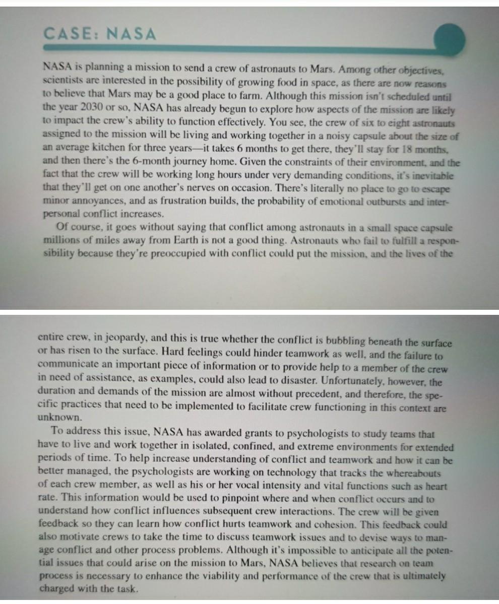 First, read the NASA case at the end of ch.12 in