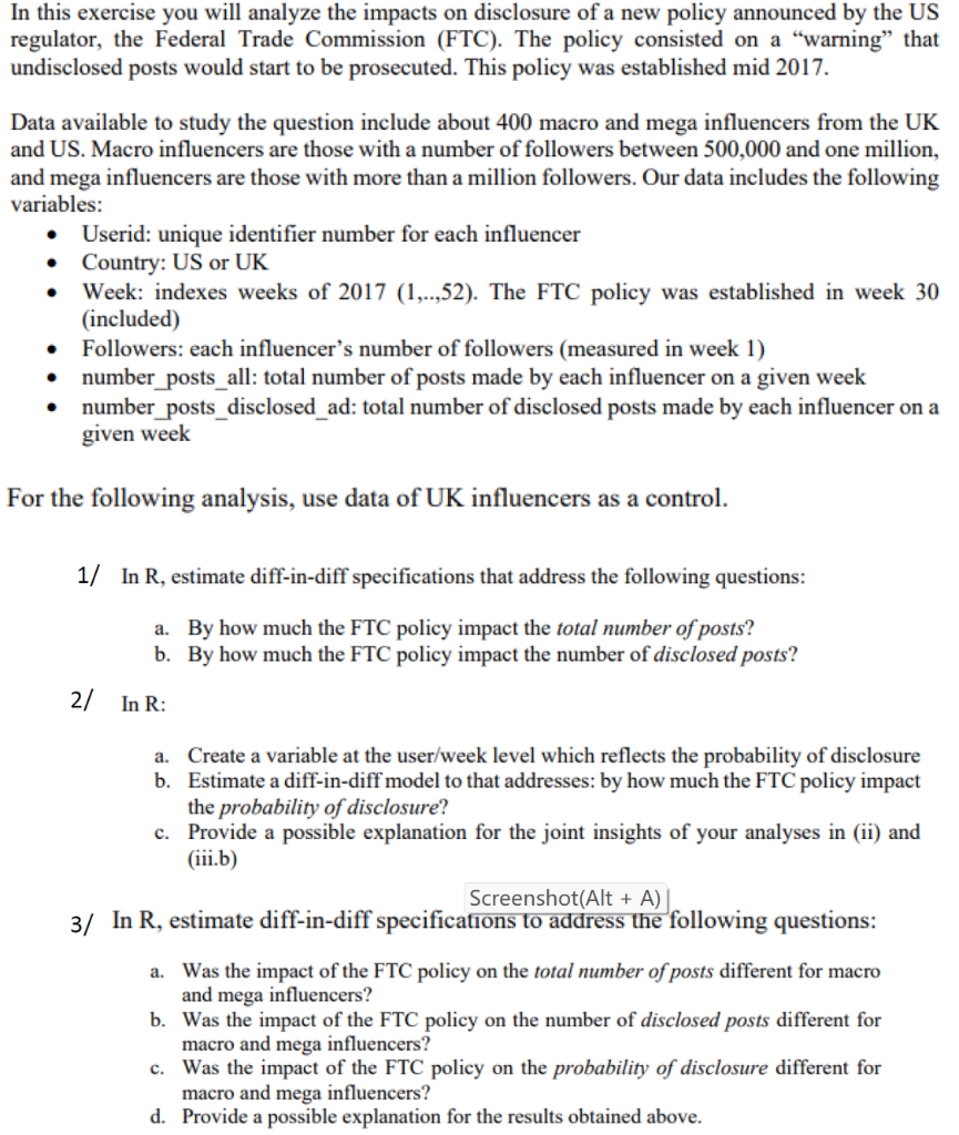 In this exercise you will analyze the impacts on