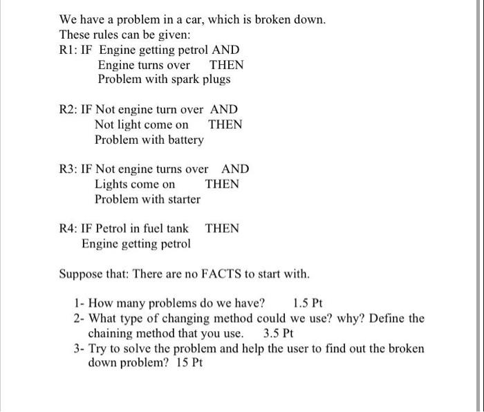 We have a problem in a car, which is broken down.