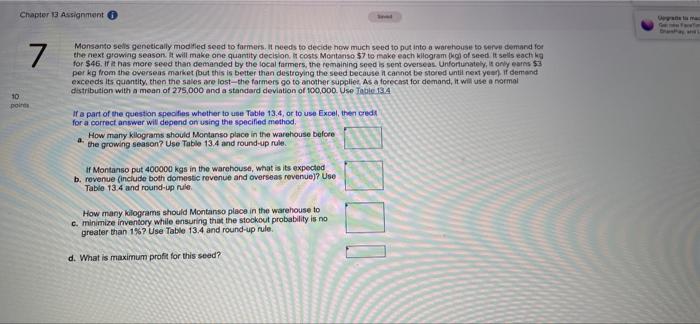 Chapter 13 Assignment 7 Monsanto sells