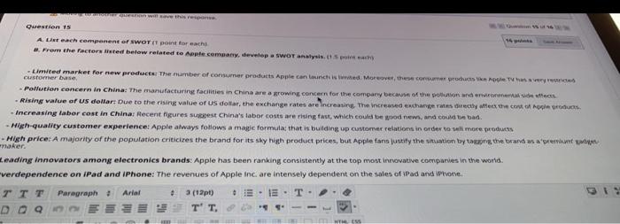 PT Geve this response Question 15 A Leach