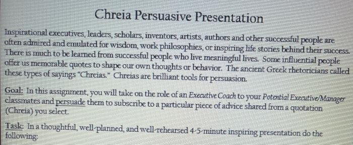 Chreia Persuasive Presentation Inspirational