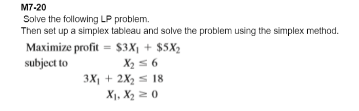 M7-20 Solve the following LP problem. Then set up