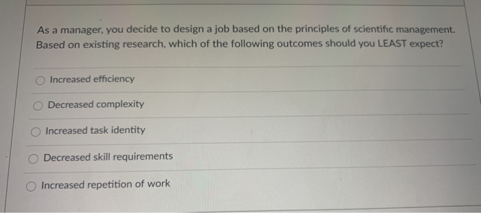 As a manager, you decide to design a job based on