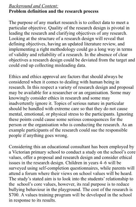 Background and Content: Problem definition and