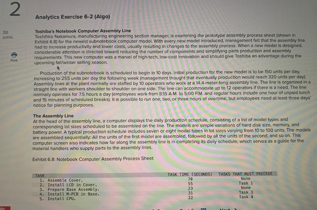 2 Analytics Exercise 6-2 (Algo) 20 points