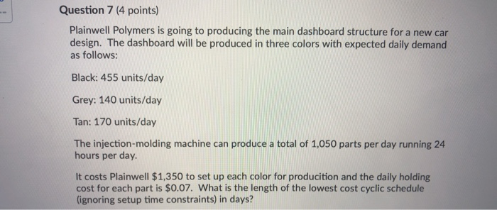 i Question 7 (4 points) Plainwell Polymers is
