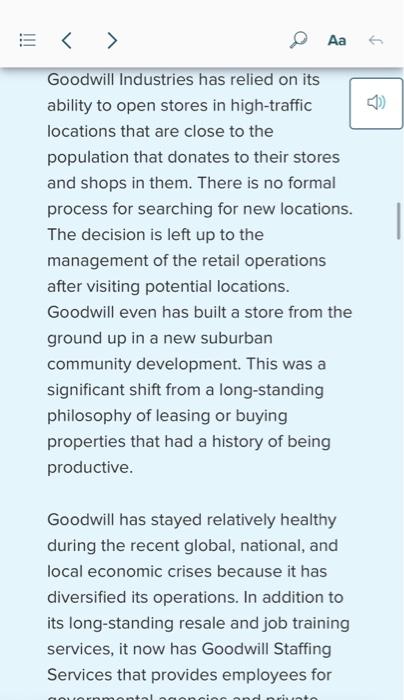 Case Problems: Goodwill Industries of Central