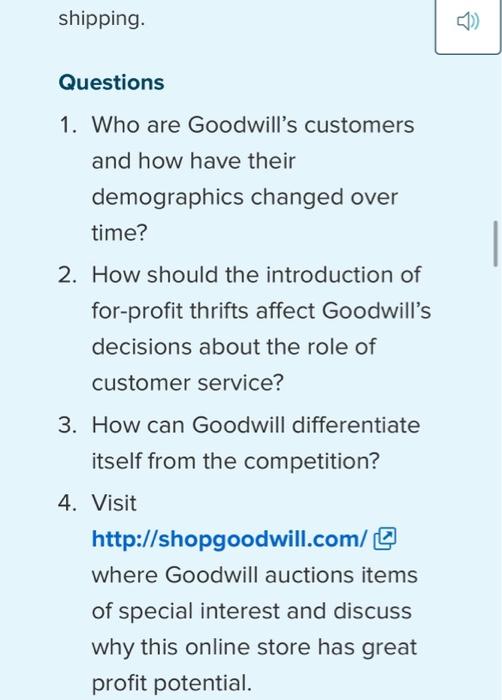 Case Problems: Goodwill Industries of Central