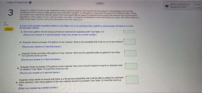 Chapter 13 Autignment 0 3 Goop ine needs to order