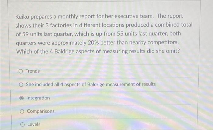 Keiko prepares a monthly report for her executive