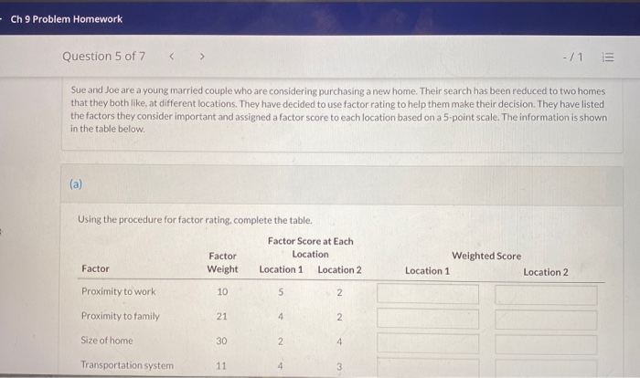 Ch 9 Problem Homework Question 5 of 7 -/1 Sue and