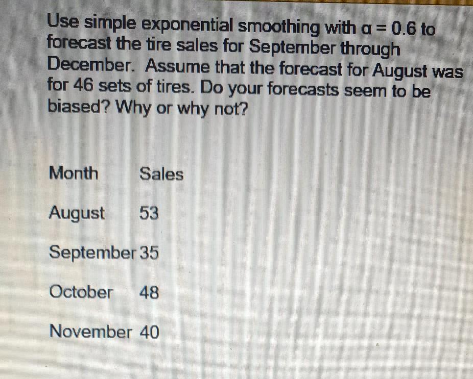Use simple exponential smoothing with a = 0.6 to