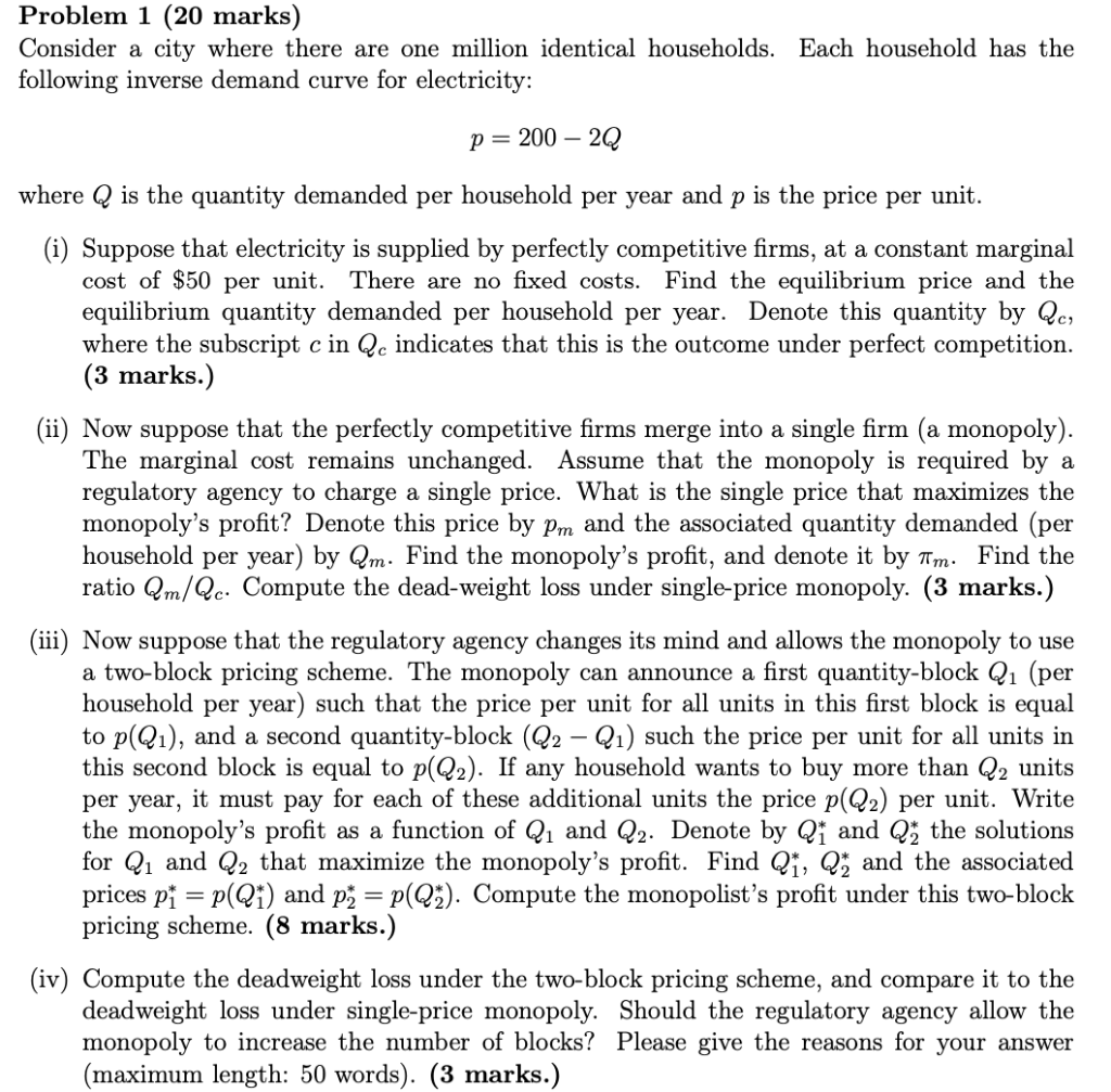undefined Problem 1 (20 marks) Consider a city