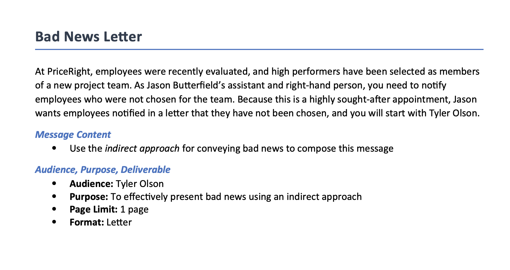 Bad News Letter At PriceRight, employees were