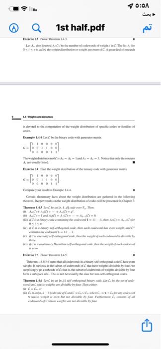 Exercise 29 Basic concepts of linear codes As in