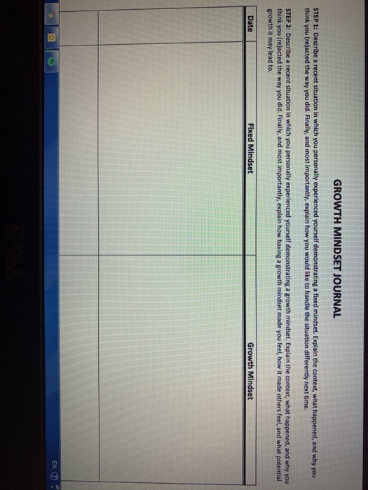 GROWTH MINDSET JOURNAL For this class project,