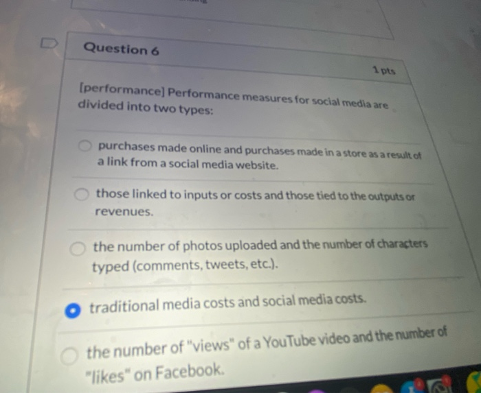 Question 6 1 pts [performance Performance