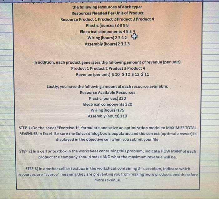 3 A Exercise 1 - Resource Allocation Inputs