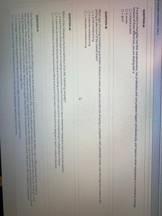 Question completion Seat QUESTION 44 If a product