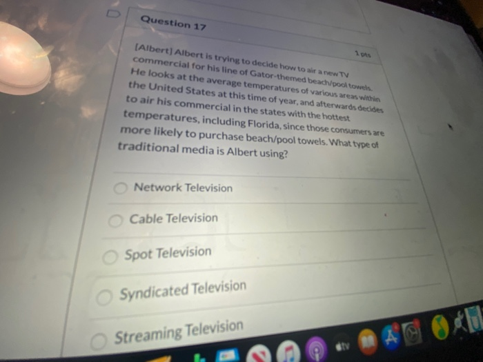 Question 17 (Albert) Albert is trying to decide