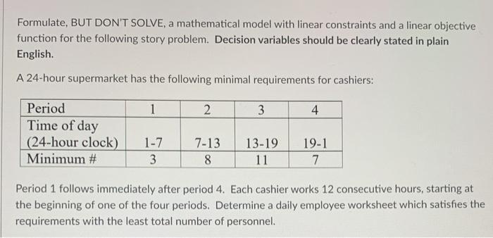 decision variables, objective, constraints,