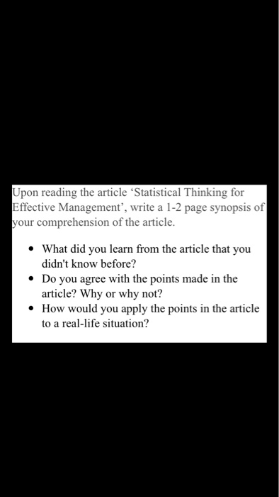 Upon reading the article Statistical Thinking for