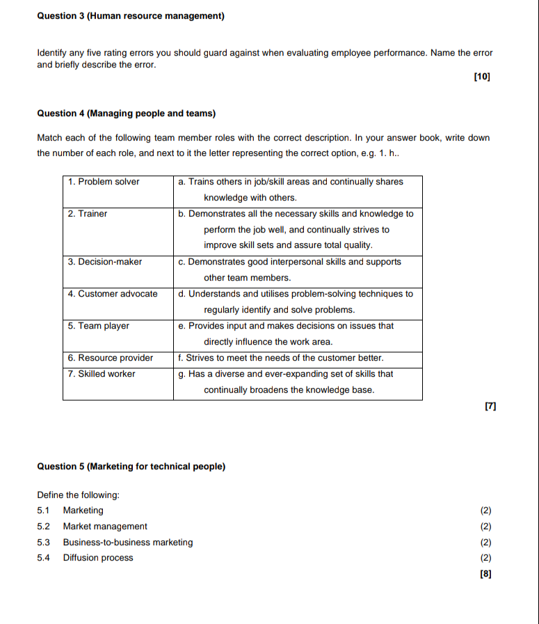 Question 3 (Human resource management) Identity
