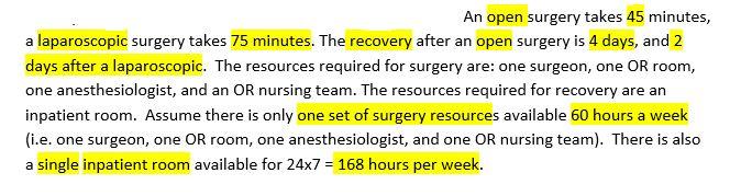An open surgery takes 45 minutes, a laparoscopic