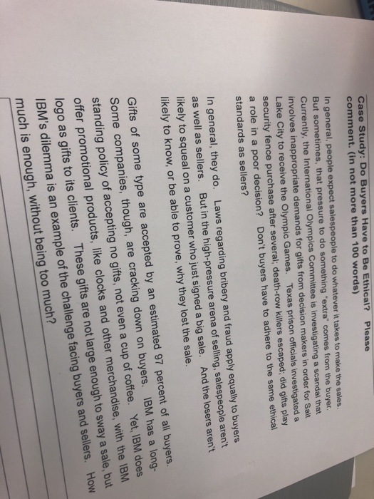 Case Study: Do Buyers Have to Be Ethical? Please
